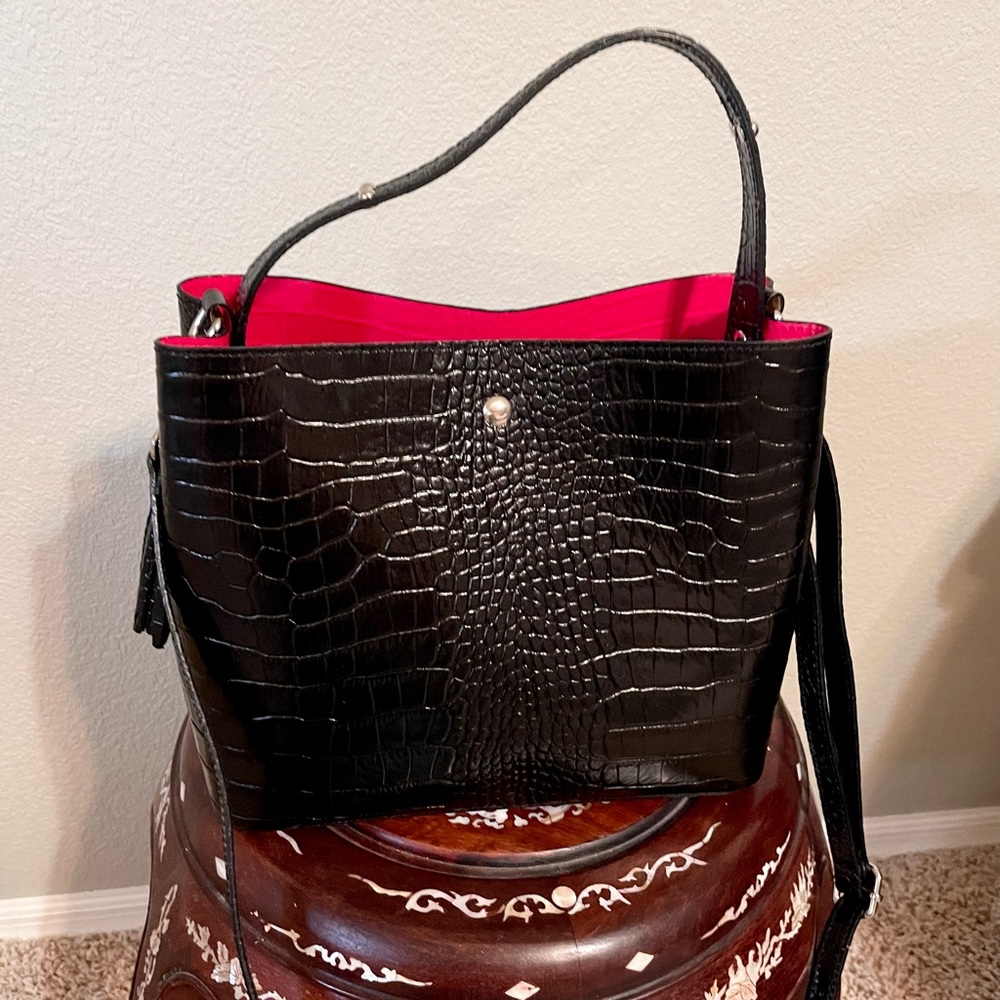 Croc Embossed Leather Crossbody Tote Bag by Massimo Castelli